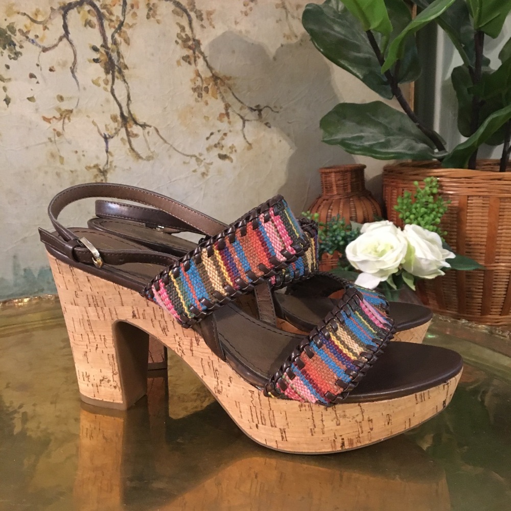 Franco Sarto Fawn Cork Heel Platform Sandals